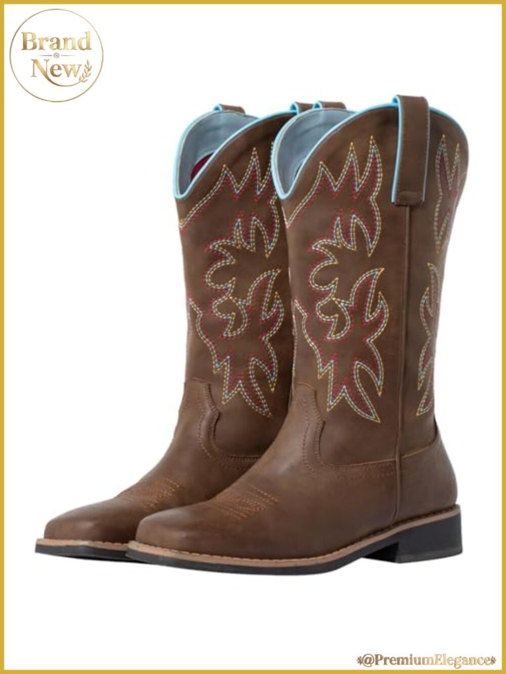 SheSole Women's Wide Calf Cowgirl Boots Square Toe PU Leather Western Boots